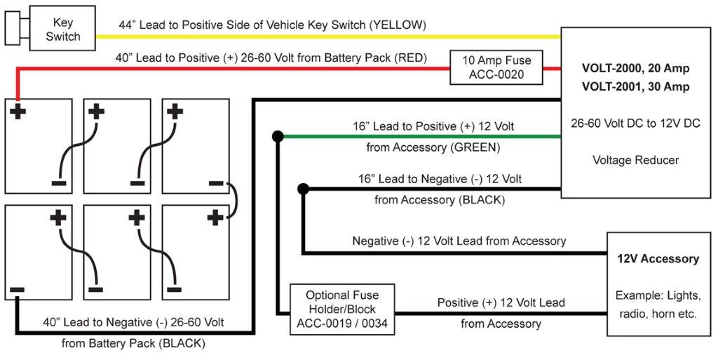 Golf Cart Voltage Reducer Wiring Diagram Golf Cart Voltage Reducer 26-60V to 12 Volt / 30 Amp